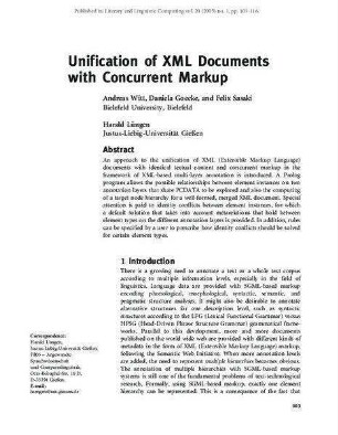 Unification of XML Documents with Concurrent Markup