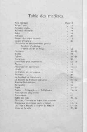 Table des matières alphabétique.