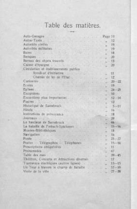 Table des matières alphabétique.