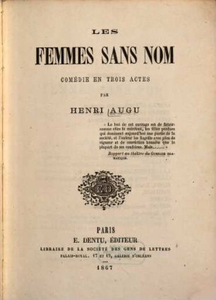 Les femmes sans nom : Comédie en 3 actes
