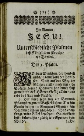 I. Unterschiedliche Psalmen deß Königlichen Propheten Davids.
