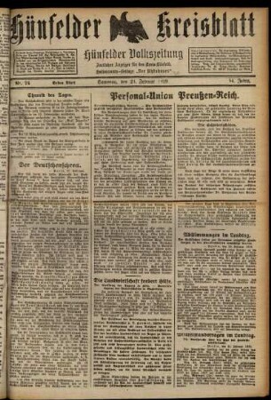 Erste Ausgabe vom Montag, den 25. Februar 1929.