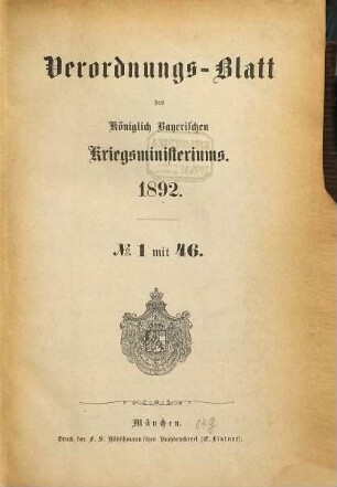 Verordnungs-Blatt. 1892