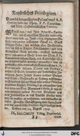 Kayserliches Privilegium; Censura Ordinarii.