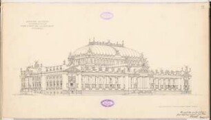 Nationalhalle für Kunst und Wissenschaft am Königsplatz, Berlin Schinkelwettbewerb 1896: Perspektivische Ansicht von SO