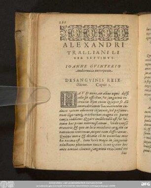 Alexandri Tralliani Liber Septimus. Ioanne Guinterio Andernaco interprete.