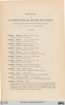 Extrait de l'inventair du Musée de Ghizeh