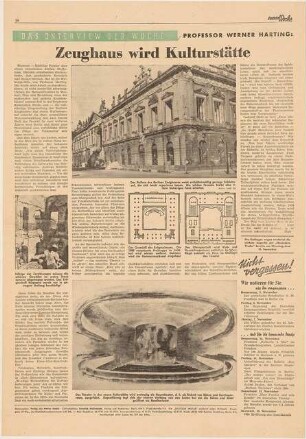 Zeughaus, Berlin Wiederaufbau: Zeitungsausschnitt: »Zeughaus wird Kulturstätte«, aus: Deutsche Woche 9.11.1949