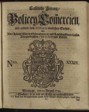 Nro. XXXIV, Montags, den 22. August 1735