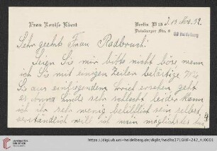 Korrespondenz Louise Ebert/Gustav Radbruch: Brief von Louise Ebert an Gustav Radbruch