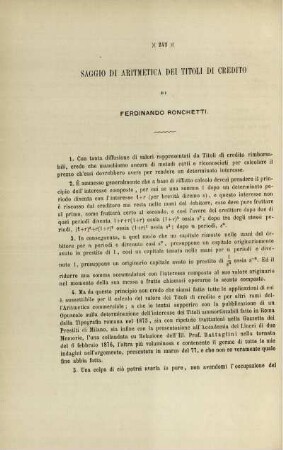Saggio di aritmetica dei titoli di credito.