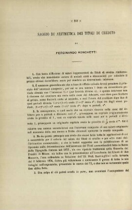 Saggio di aritmetica dei titoli di credito.