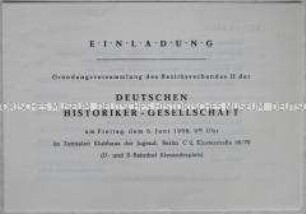 Einladung zur Gründungsversammlung eines Bezirksverbandes der Deutschen Historikergesellschaft