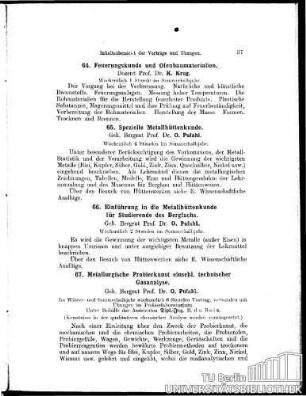 67. Metallurgische Probierkunst einschl. techn. Gasanalyse