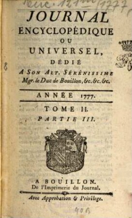 Journal encyclopédique ou universel. 1777, 2