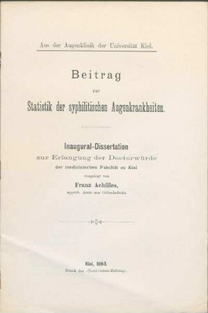 Beitrag zur Statistik der syphilitischen Augenkrankheiten