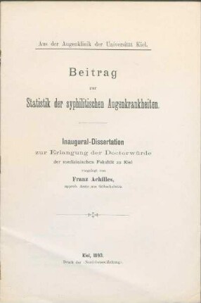 Beitrag zur Statistik der syphilitischen Augenkrankheiten