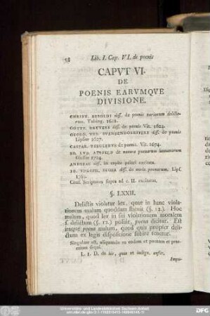 Caput VI. De Poenis Earumque Divisione.