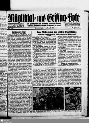 Müglitztal- und Geising-Bote : die Heimatzeitung für Altenberg, Bärenstein, Geising, Glashütte, Lauenstein und die umliegenden Ortschaften