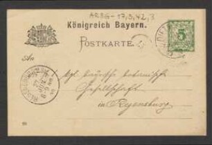 Brief von Georg Mayer an Regensburgische Botanische Gesellschaft
