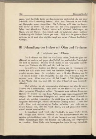 III. Behandlung des Holzes mit Ölen und Firnissen.