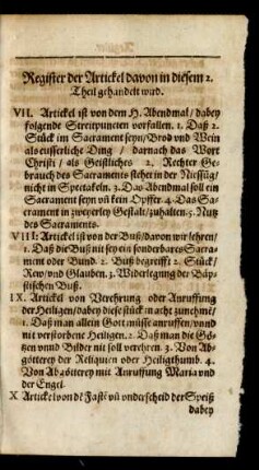 Register der Artickel davon in diesem 2. Theil gehandelt wird.