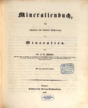Mineralienbuch, oder allgemeine und besondere Beschreibung der Mineralien