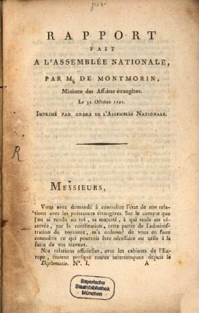 Rapport fait à l'assemblée nationale ...