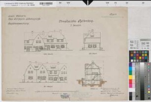 Münster (Münster) Trainkaserne Nordöstliches Reihenhaus (5. Eskadron) Bl. 30 Ansichten, Schnitt (1913)1917(1920/28) 1 : 100 50 x 67 farb. Druck Rudnicki, Regierungsbaumeister Hochbauamt Münster