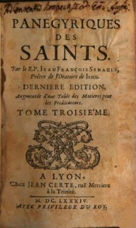 Panegyriques Des Saints, 3