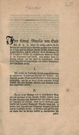 Ihro Koenigl. Majestät von Sachsen etc. etc. etc.