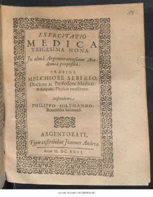 Exercitatio Medica Trigesima Nona