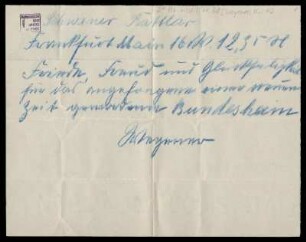 Brief von Hugo Wegener an Wilhelm Schwaner
