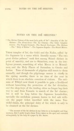 Notes on the Isé shrines. "The divine palaces of the most holy gods of Isé" ...