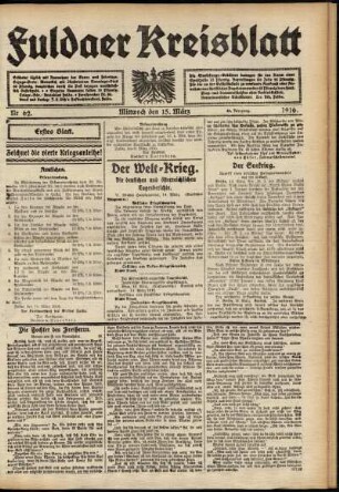 Erste Ausgabe vom Mittwoch, den 15. März 1916.