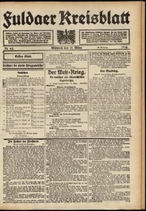 Erste Ausgabe vom Mittwoch, den 15. März 1916.