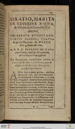 Oratio, Habita in sessione nona, & vltima sacri Concilij Tridentini [...]