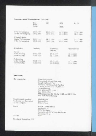 Semestertermine Wintersemester 1999/2000