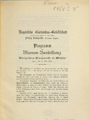 Programm der allgemeinen Blumen-Ausstellung im k. Glaspalaste zu München. 1890, Mai