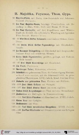 II. Majolika, Fayence, Thon, Gyps (Nr. 80-123)
