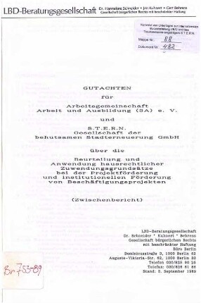 Gutachten: Haushaltsrechtliche Grundsätze               bei Projektförderung und Förderung von Beschäftigungsprojekten