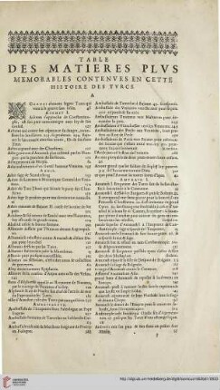 Table des matières plus memorables contenues en cette histoire des Turcs