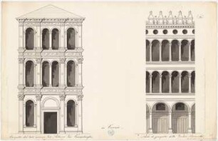Palazzo dei Camerlinghi, Venedig: Seitenansicht und Teilansicht von der alten Prokuratie her, Maßstab Venezianischer Fuß
