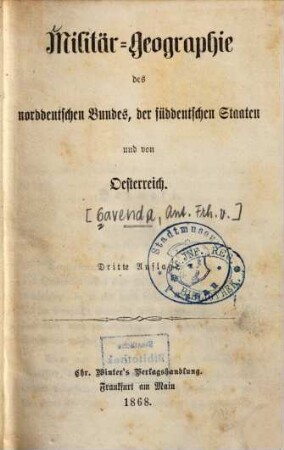 Militär-Geographie des norddeutschen Bundes, der süddeutschen Staaten und von Oesterreich