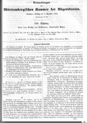 239. Sitzung, Stuttgart, 2.12.1854