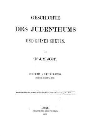 In: Geschichte des Judenthums und seiner Secten ; Band 3