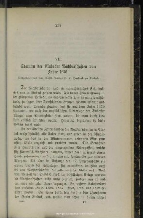 VII. Statuten der Einbecker Nachbarschaften vom Jahre 1636