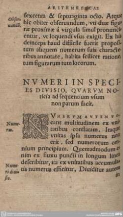 Numeri in Species Divisio, Quarum Noticia ad sequentium usum non parum facit.