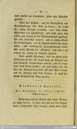Siebentes Kapitel. Von Behandlung der Bienen nach der Schwärmzeit