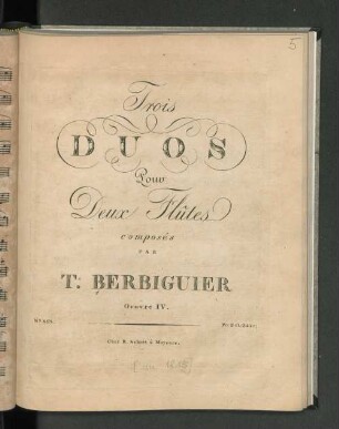 Trois Duos Pour Deux Flûtes composés Par T. Berbiguier